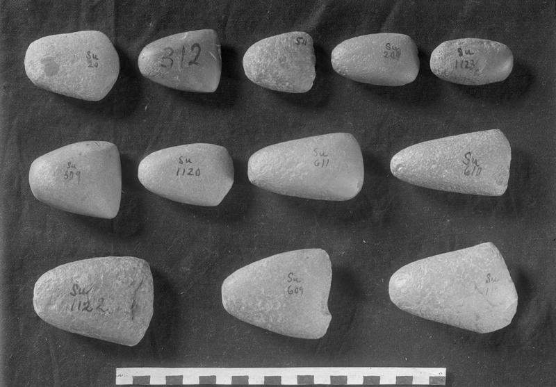 Stone celts, Kerma 
Row 1: Su.20 (=MFA 13.4051), 312 (=MFA 13.4049), 511 (=MFA 13.4048), 204 ,…