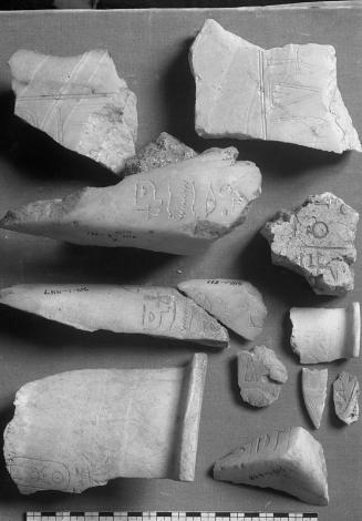 Inscribed Fragments. Alabaster. 14-1-1122 (=MFA 20.1181); 13-12-493 (=MFA 20.1172a-b); 14-1-107…