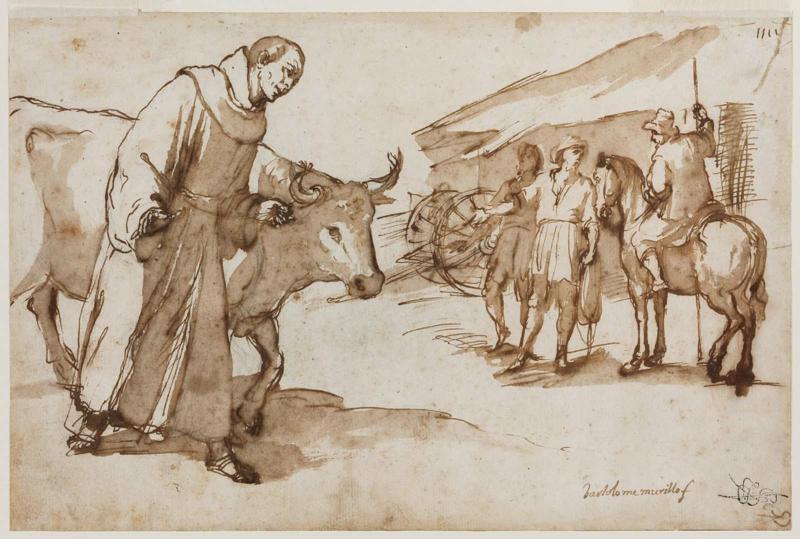 A Scene from the Life of Saint Francis Solano (recto); Studies for the Figures of Saint Francis Solano and San Salvador (verso)