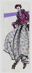 Female model in loose-fitting floral print skirt with short sweater and hat