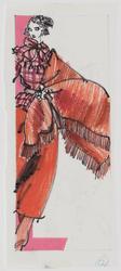 Female model in prairie-style plaid shirt with bow and belt, worn with big shawl and long skirt – over pants?