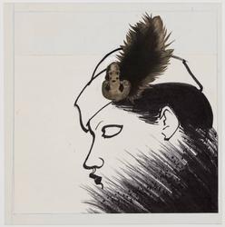 Female model wearing hat with pin and feather