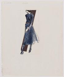 Female model in belted blue dress