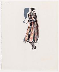 Female model in loose-fitting print striped dress