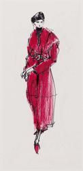 Female model in red wool coat