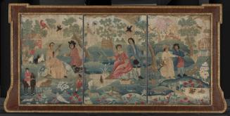 Embroidered overmantel with original frame