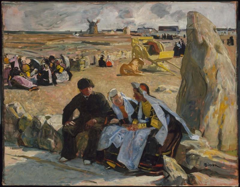 Breton Peasants Seated beside a Menhir