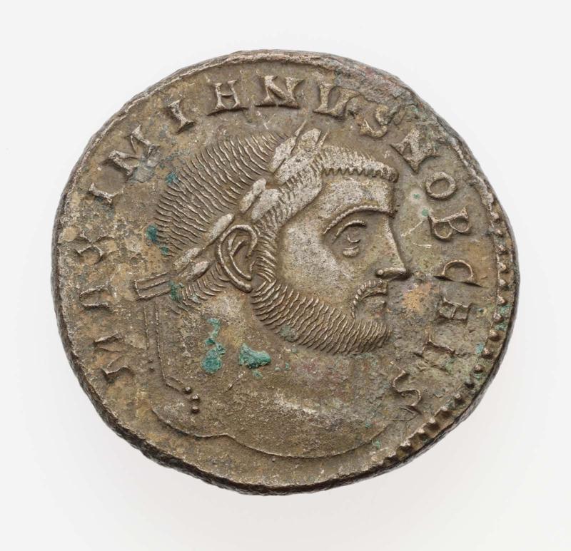 Follis with bust of Galerius, struck under Diocletian and Maximian I Herculius