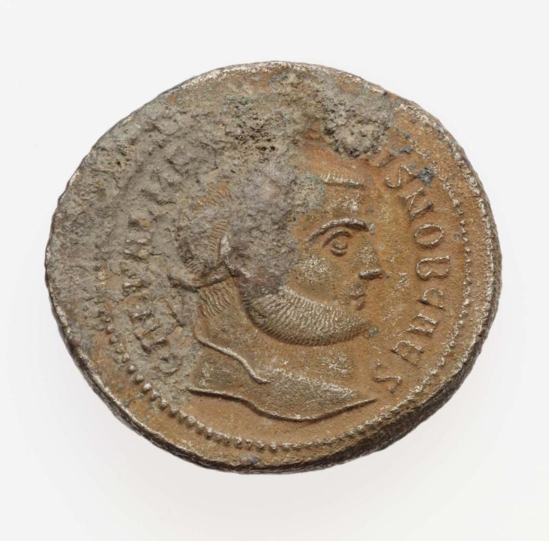 Follis with bust of Galerius, struck under Diocletian and Maximian I Herculius