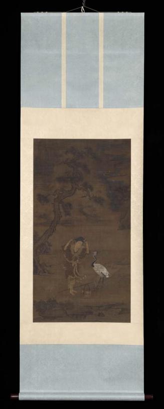 The Daoist immortal Magu with a crane and flower basket