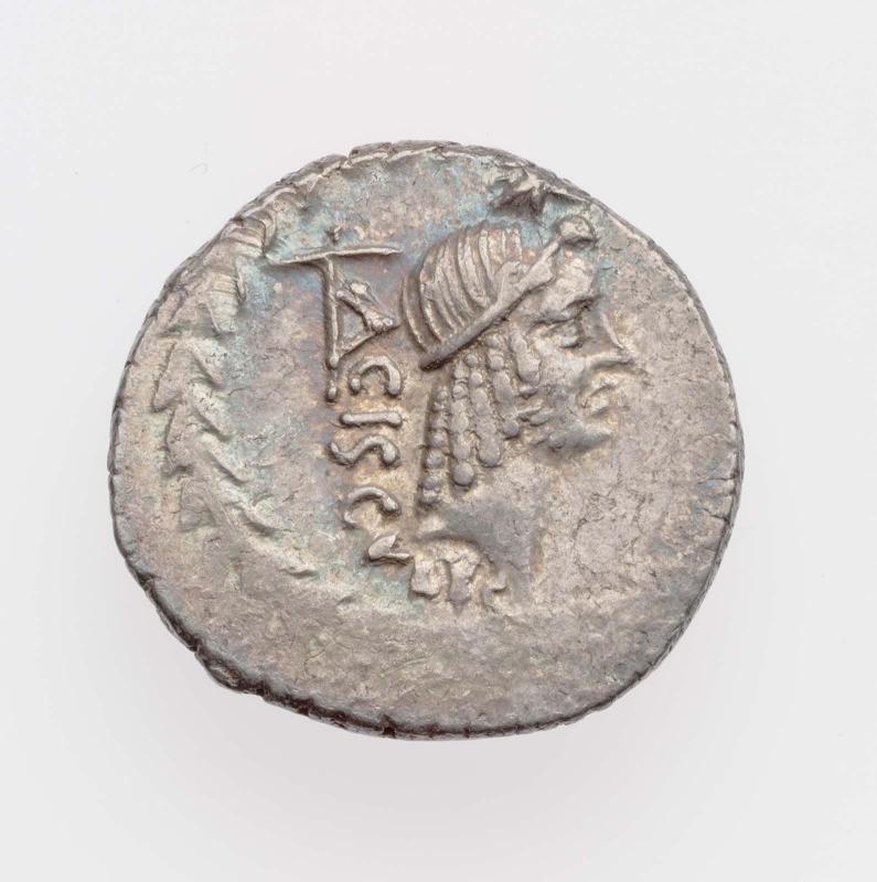 Denarius with head of Apollo, struck under L. Valerius Acisculus