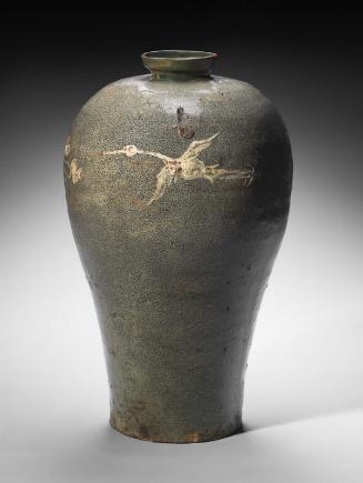 Prunus vase with coated iron-brown body