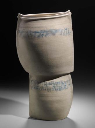 White stoneware vase wtih blue incised decoration