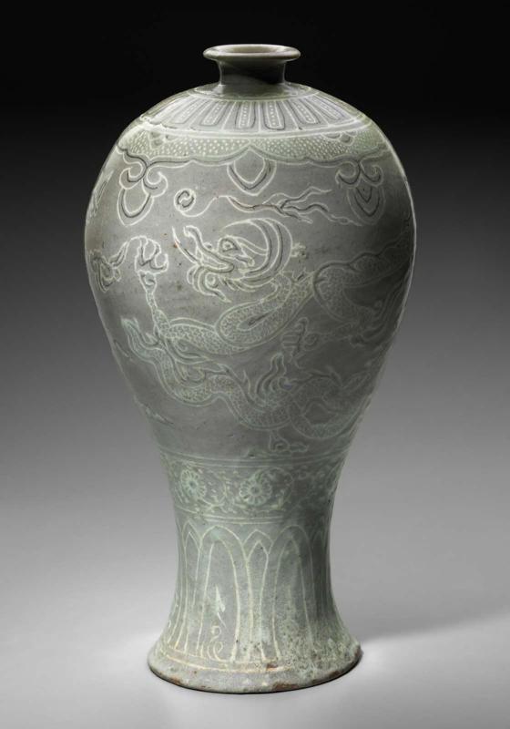 Prunus vase with dragon and chrysanthemum florets