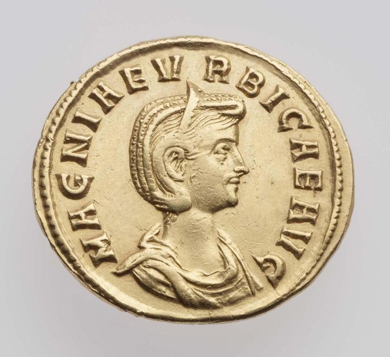 Aureus with bust of Magnia Urbica, struck under Carinus