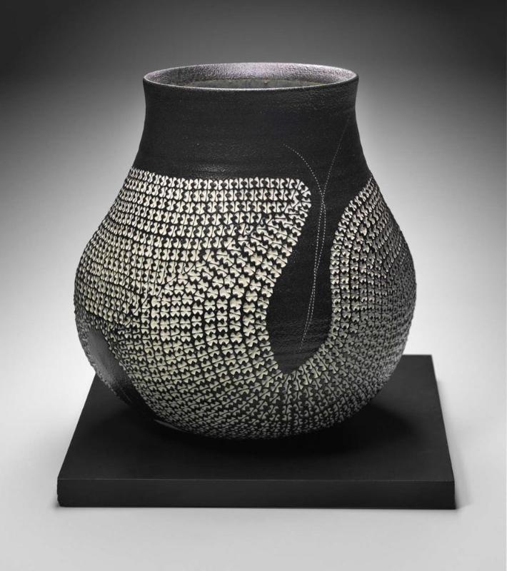 Vase with white dotted pattern