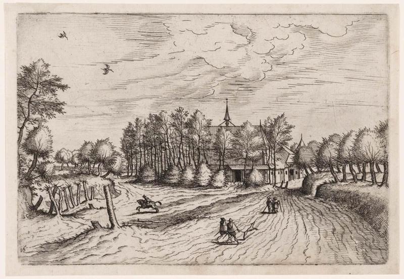 Farm, Horseman and Walkers in the Foreground  (from the series (from the series PRAEDIORUM VILLARVM ET RVUSTICARVM CASVLARVM ICONES ELEOANTISSIMAE AD VIVVM IN APRE DEFORMATAE...