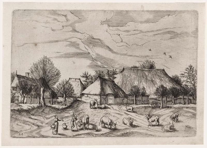 Farm, Cattle with Herdsman and Milkmaids in the Foreground (from the series PRAEDIORUM VILLARVM ET RVUSTICARVM CASVLARVM ICONES ELEOANTISSIMAE AD VIVVM IN APRE DEFORMATAE...