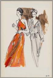 Jacqueline de Ribes (twice) in a Gres slik crepe dress with cut out sides, and a Dior gown