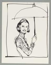 Gloria Vanderbilt with a parasol, smiling