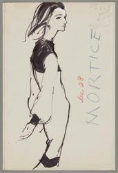 Lee Radziwell in profile in black and white dress