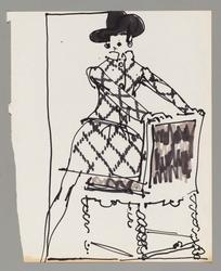 Female model in checked dress with pouf skirt and tight jacket
