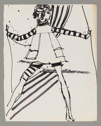 Female model in smock and striped tights