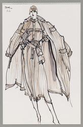 Female model in striped dress and coat