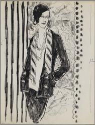 Daisy (Mrs. Reginald) Fellowes before striped backdrop