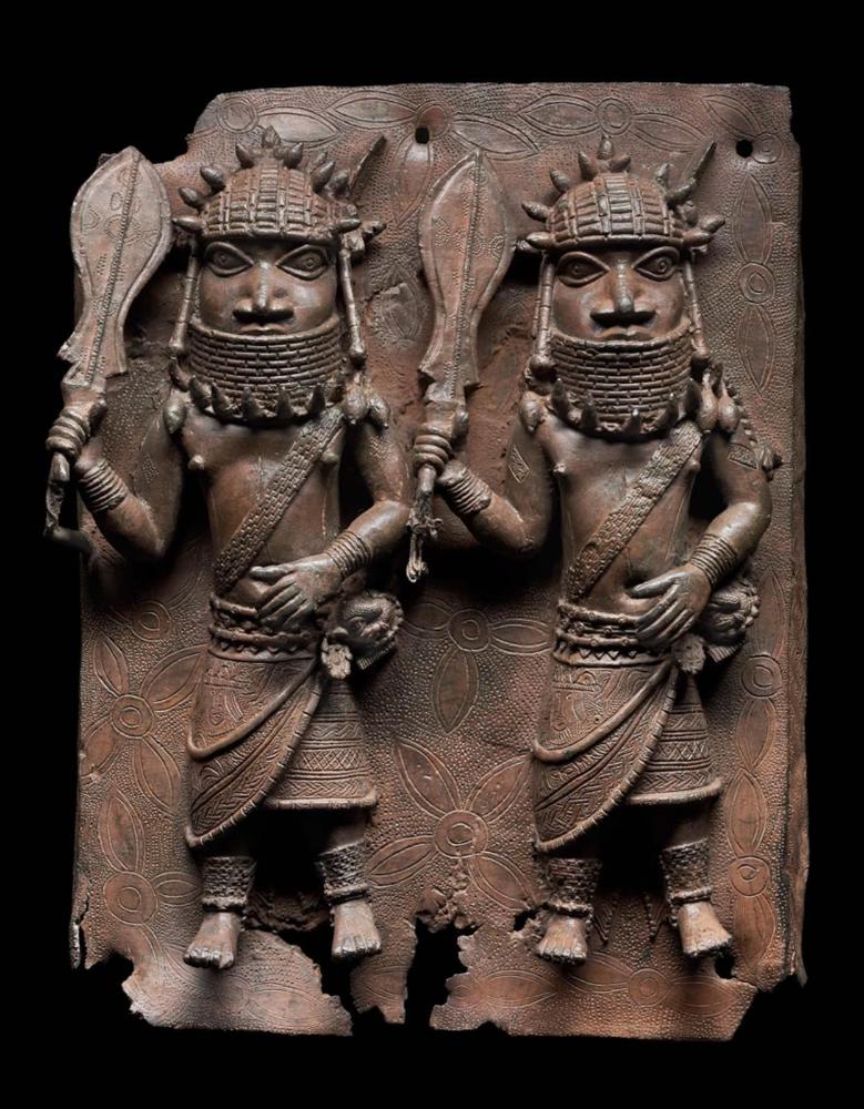 Relief plaque showing two officials with raised swords