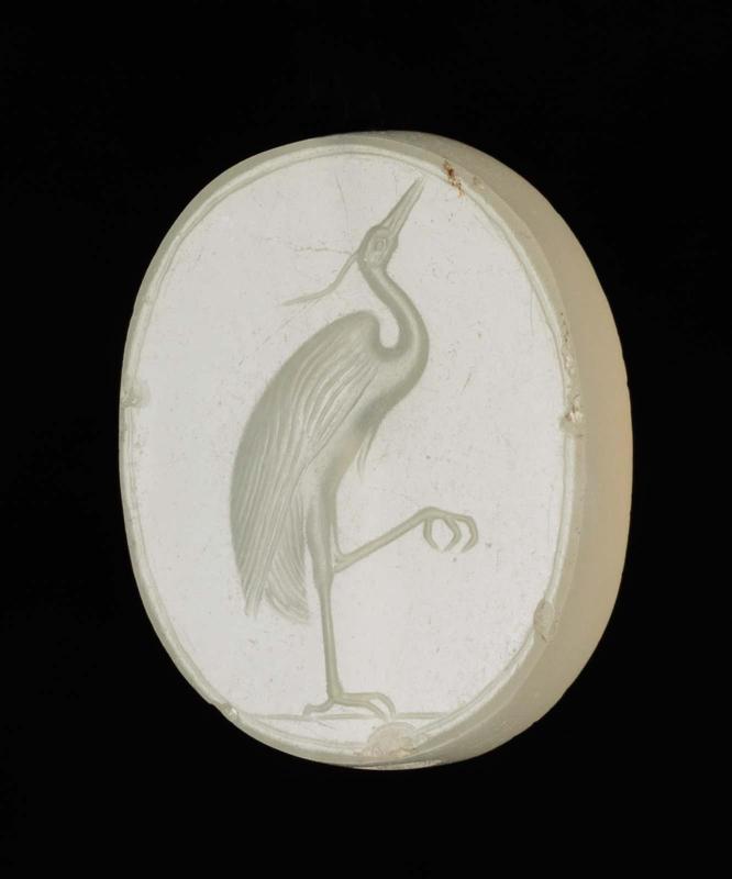 Scaraboid gem with heron