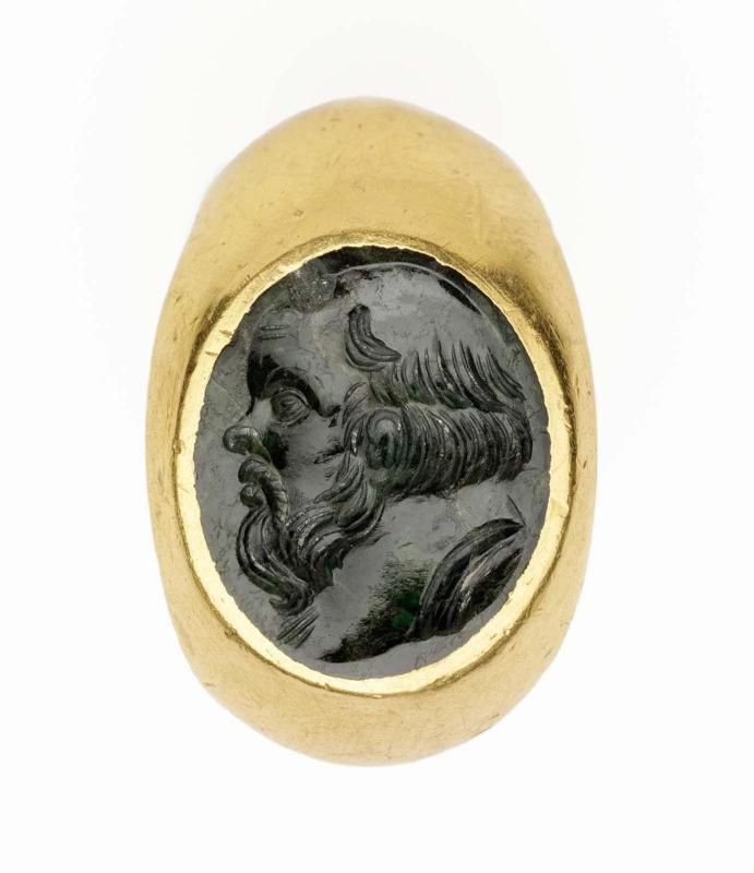 Ring with oval gem with bust of Socrates