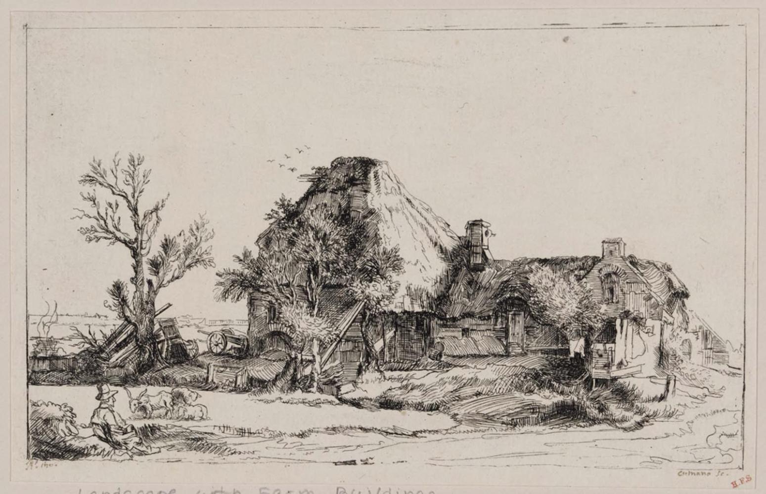 Cottages and Farm Buildings with a Man Sketching