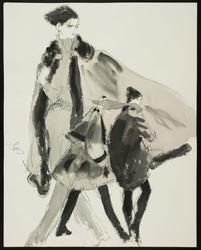 Three female models in coats and capes – gray and black and white
