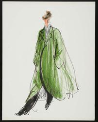 Female model in cashmere velour green coat