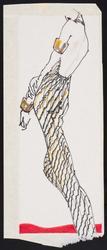 Female model (headless) in slinky backless gold and black striped gown
