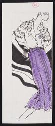 Female model in white lace blouse with purple skirt