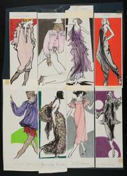 Eight female models, drawn separately, in American fashions, for windowpane treatment
