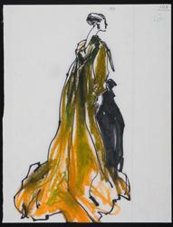 Female model in silk ottoman cape from fall-winter 1983-84 collection