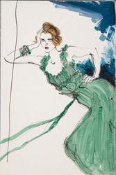 Female model in green tucked and ruffled georgette nightgown
