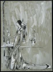 Daisy Fellowes in profile in evening gown