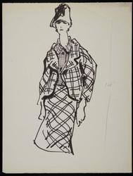 Female model in check over plaid suit with hat