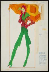 Female model in green above-the-knee pants for fall