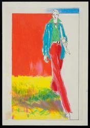 Female model in pants, shirt and jacket from Rive Gauche line