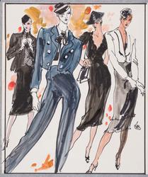 Four female models in spring pants, dresses and jackets