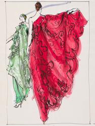 Two female models in chiffon dresses