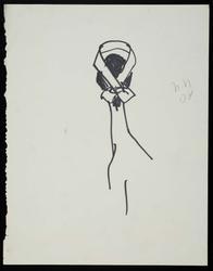 Women's head with bow or hat in back with designer initials