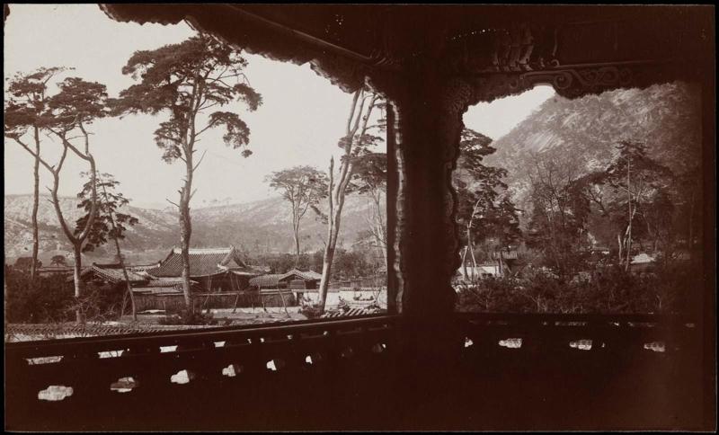 View from balcony of the Summer Palace [Gyeonghoeru Pavilion] in the Old Palace grounds [Gyeongbokgung Palace], Seoul (NRICP Relic No.: 2909)