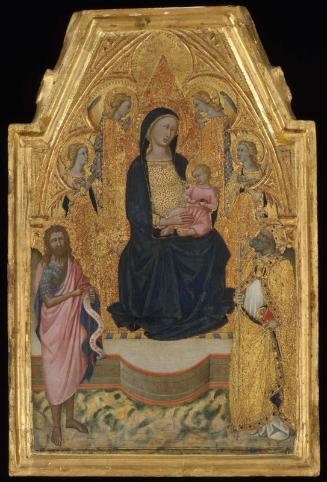 Virgin and Child Enthroned with a Bishop Saint, Saint John the Baptist, and Four Angels