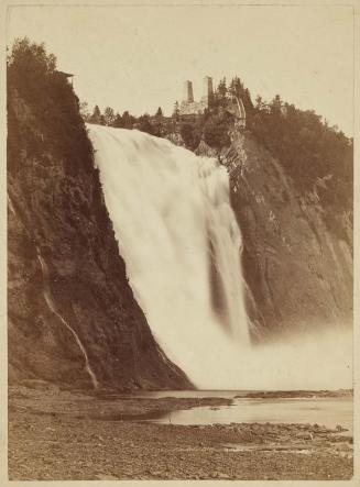 Waterfall with Two Pylons on Hill